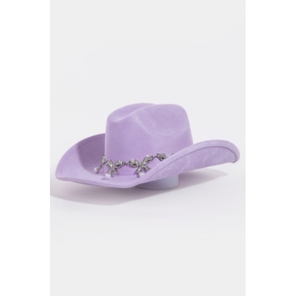 Fame Accessories - Rhinestone Cowboy Hat Pearl Bow Accent Western‎ Hat Party Costume